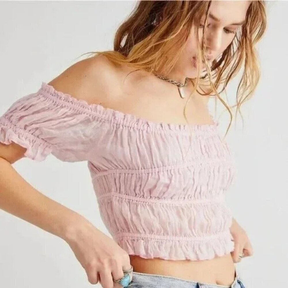 Free People FP One Cheri Top Smocked Off The Shoulder S & M